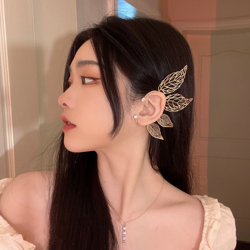 Women Elegant zircon leaf  Ear Clips/ Ladies Bohemia Statement Earrings/ Korean INS Simple Style Wedding Party Ear Jewelry