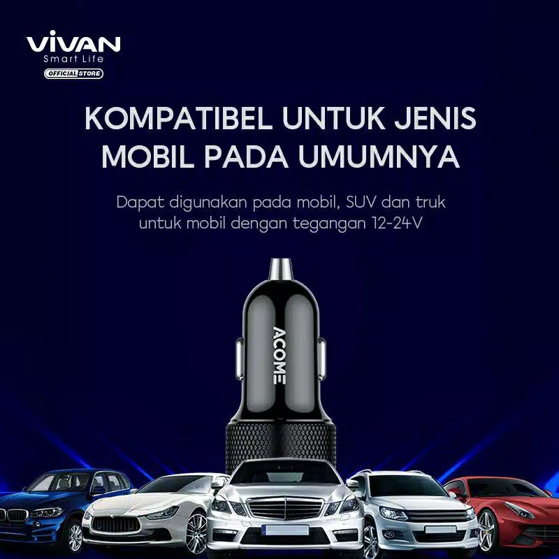 Vivan VCC01 Car Charger 2.4A with Micro USB Cable