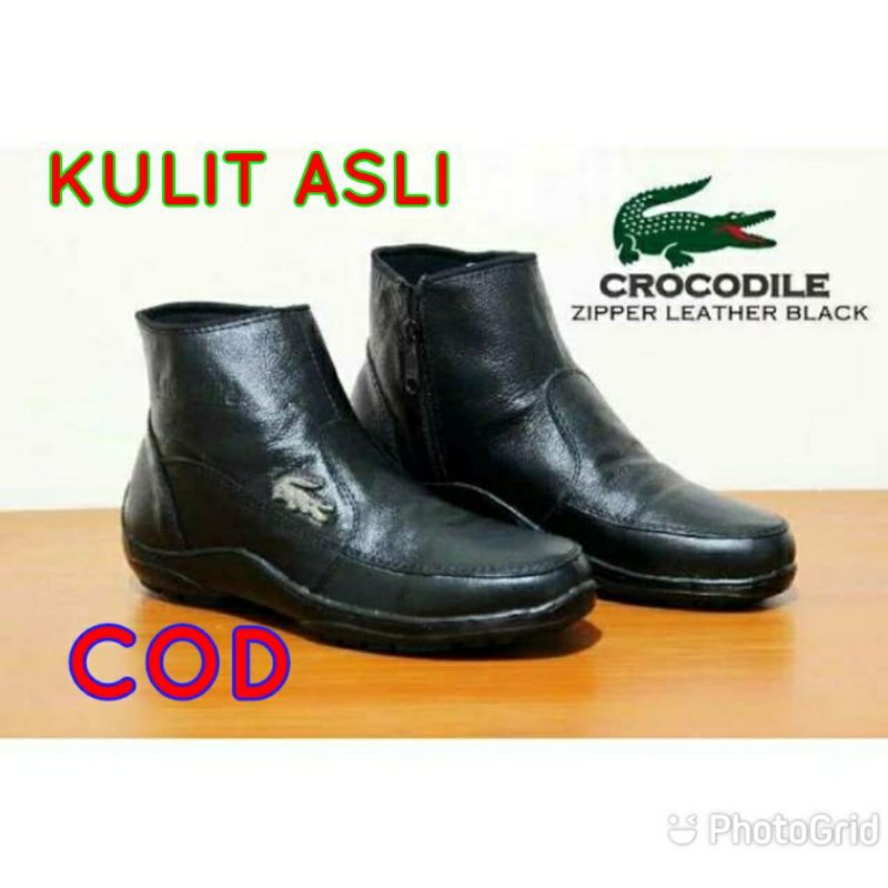 Sepatu Boots Klasik Pria Resleting Kulit Sepatu Formal Sepatu Kulit Asli Boot
