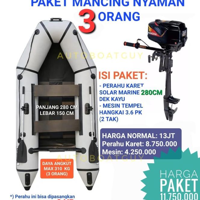 Paket Mancing Nyaman - Perahu Karet Solar Marine Mesin Tempel Hangkai