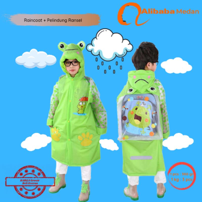 Jas Hujan Anak Mantel Hujan Anak + Pelindung Tas Ransel Raincoat Children