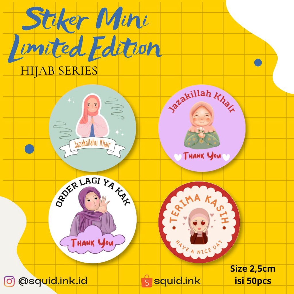 

[SQUID.INK] TERMURAH STIKER THANKYOU LIMITED EDITION (HIJAB SERIES & CUTE SERIES) SIZE 2,5CM ISI 50 pcs