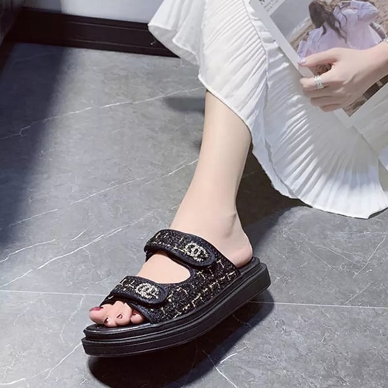 Sandal Wedges Wanita Model Rajut Tebal 3cm - 8868 (37/41)