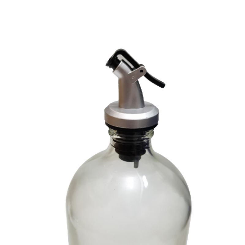 Botol Kaca 1 liter Tutup Flip Pourer Silver  / Botol Bolles / Botol Madu / Botol kecap / Botol Dapur  / Botol Jamu kaca 1 liter1