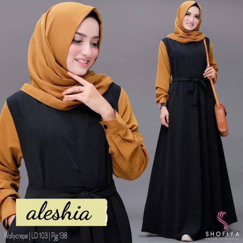 Aleshia - Bisa COD Dress Baju Gamis Kondangan Busui Tali Pita Pinggang Tengah Depan Rangkapan Nyambu