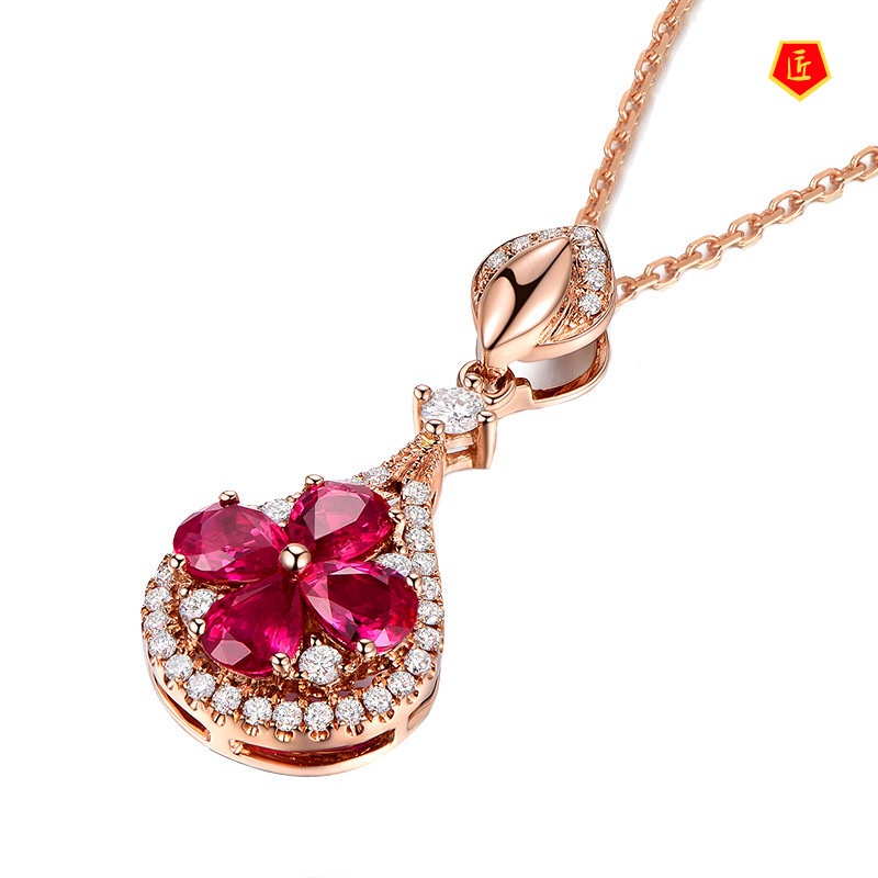 [Ready Stock]Silver Necklace Female Water Drop Four Colored Gemstone Pendant 18K Rose Gold