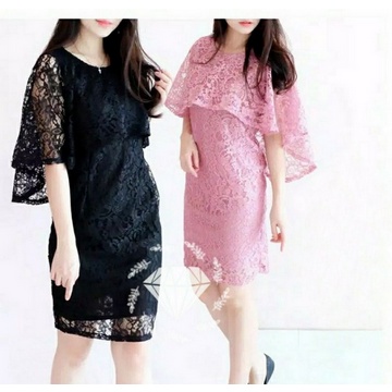 REAL PIC - DRESS FASHION BRUKAT ALEXIA BROCADE / MIDI DRESS ALEXIA BRUKAT CAPE LAYER / FASHION STYLE