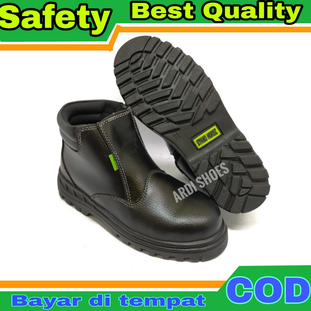 Sepatu Safety Boots Pria Kulit Sintetis Septi Ujung Besi Sepatu Cowok Sefty Proyek dan Pabrik