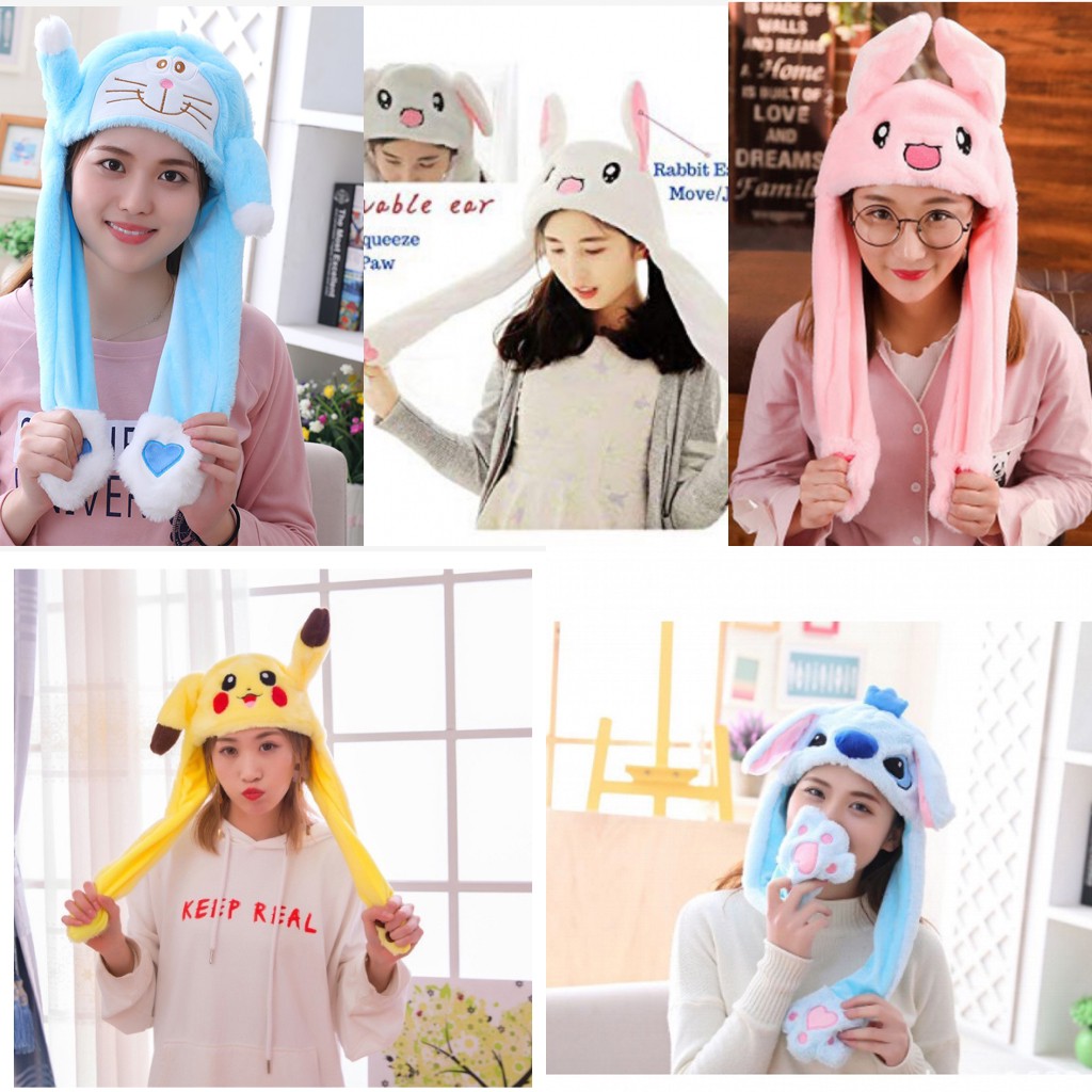 LED Cute Rabbit Ear Cap Hat Topi Kelinci Telinga Gerak Goyang Bunny