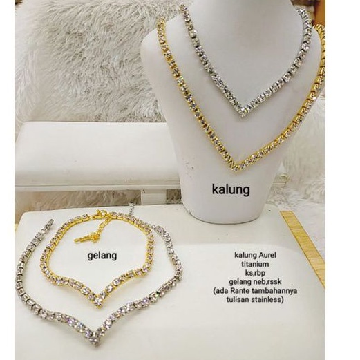 kalung aurel ,Fuji ,nagita,ayu tingting TITANIUM(TIDAK LUNTUR),Vier(lama kelamaan berubah warna)Khusus SEMI DIAMOND EROPA gratis anting sudah bawaan( ,anti karat,Gratis box