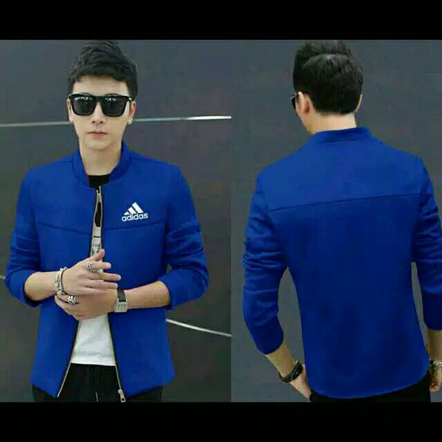 JAKET ADIDAS WARNA BIRU BENHUR MODEL KOREA PAKAIAN LAKI LAKI BAJU COWOK JACKET PRIA BARU BAGUS COWO