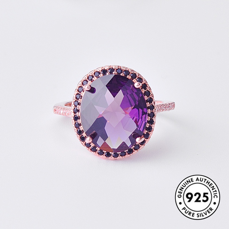 Cincin Kepribadian Bahan S925 Silver Rose Gold Amethyst