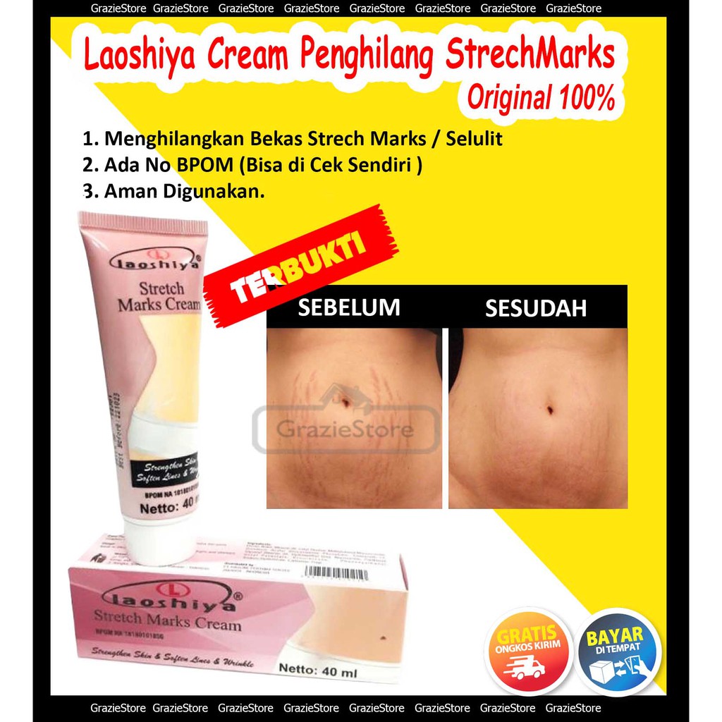 [COD] Strechmark / Cream Strechmark / Cream Penghilang Strechmark LAOSHIYA 40ML BPOM ORIGINAL