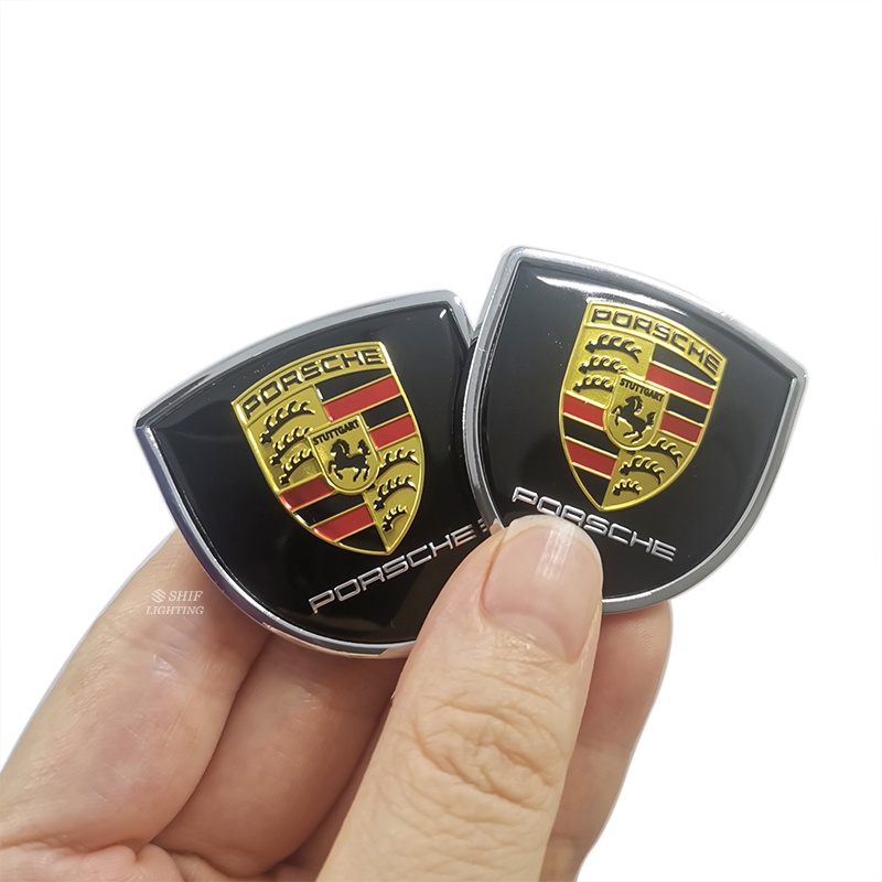 2pcs Stiker Emblem Logo PORSCHE Bahan Metal Untuk Dekorasi Mobil PORSCHE Sport