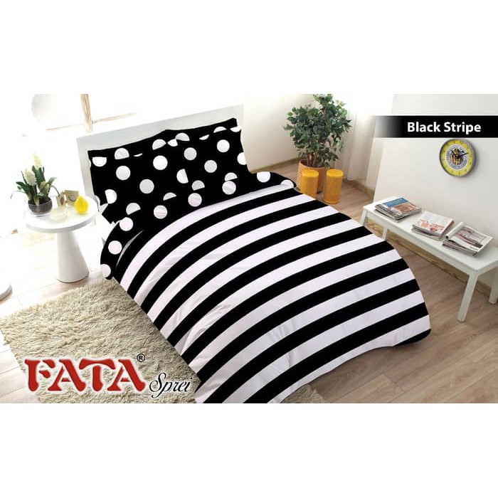 Harga Grosir Bedcover Polos Linotela Informa Murah / Bed Cov RG692  Minimalis Black Stripe Uk.120