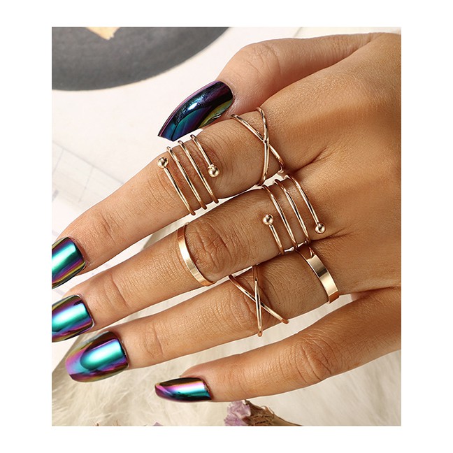LRC Cincin Set Fashion Gold Color 9 Diamond Hollow Star Drop Shaped Geometric Ring Set P69687