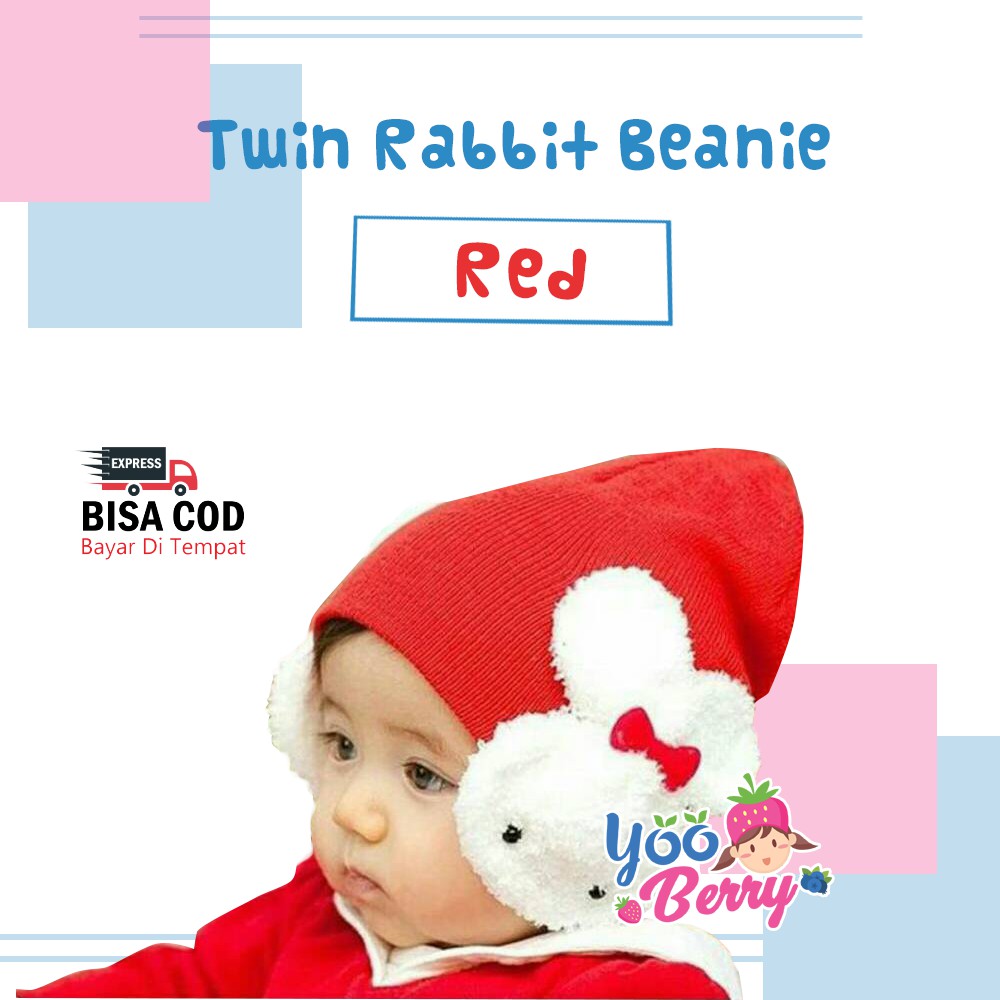 YooBerry Kupluk Bayi &amp; Anak Twin Rabbit Beanie Lucu Berry Mart