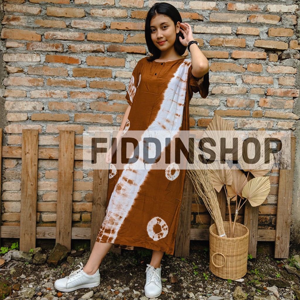 Daster tie Dye Midi Dress Tiedye Rayon Premium Proses Manual Ikat Celup Tradisisonal