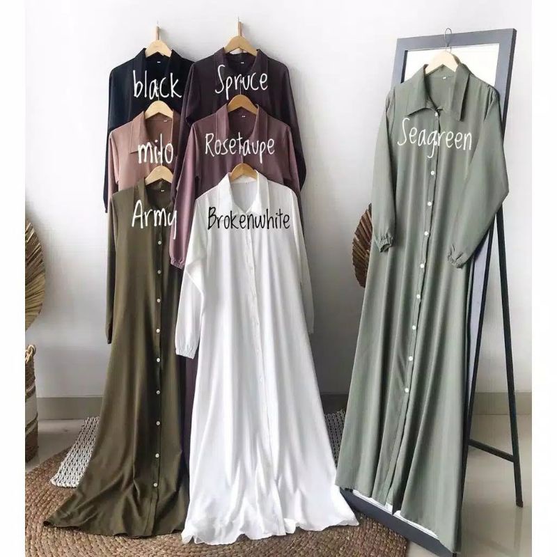 Gamis Nidia Moscrepe Premium Busui Bumil Gamis Full Kancing Fashion Wanita DRESS MOSCREPE TERBARU