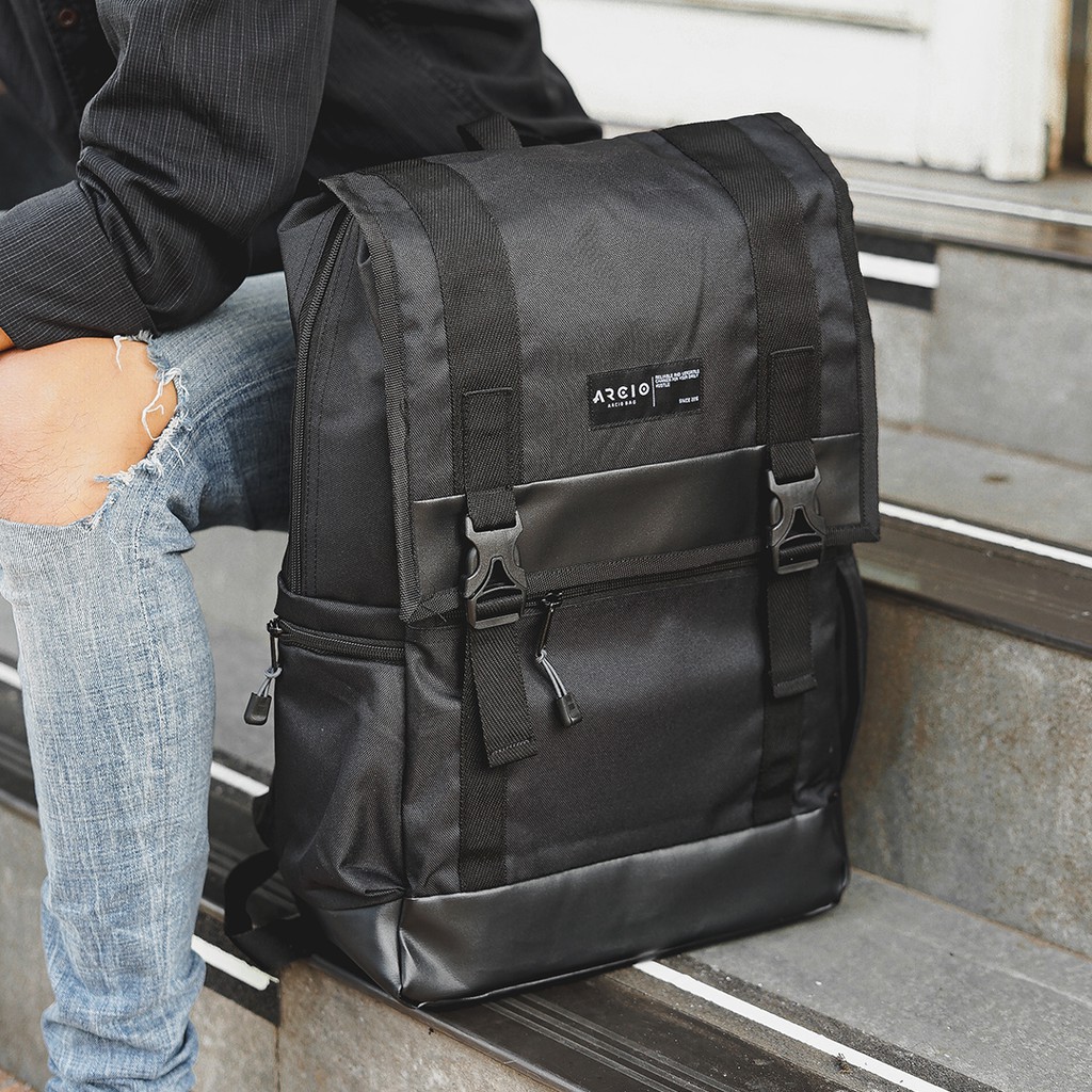 JASON BLACK |FORIND x Arcio| Tas Ransel Gulung Punggung Original Pria Wanita Kuliah Sekolah Backpack