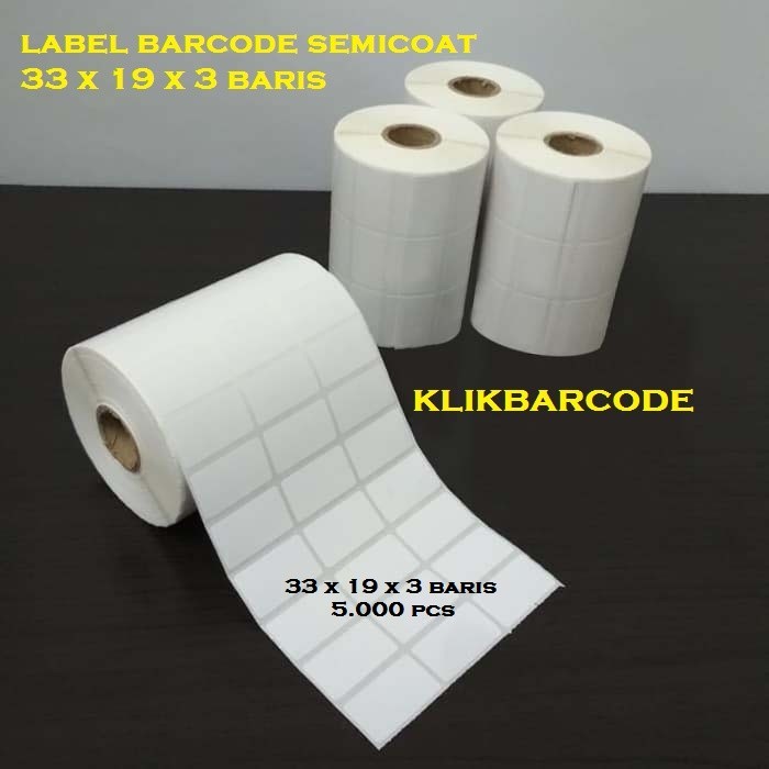 

LABEL BARCODE 33 X 19 3 LINE KERTAS STICKER LABEL SEMICOATED 33 x 19MM @5000pcs - Face Out