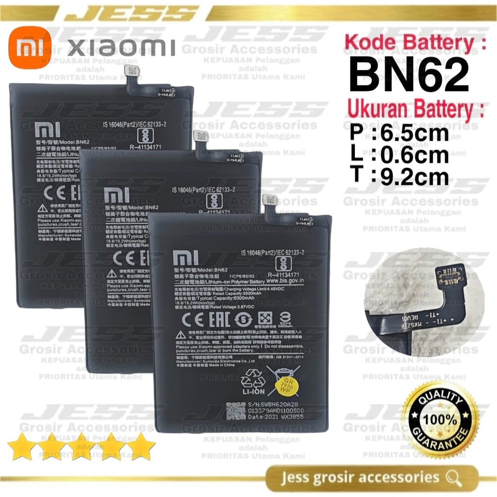 Baterai Battery Original Xiaomi BN62 BN-62 For Tipe HP REDMI 9T - M2010J19SG &amp; POCOPHONE POCO M3 - M2010J19CG