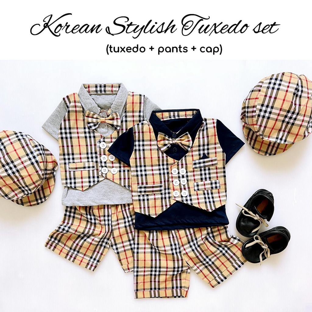 KOREAN STYLISH MAXWELL Baju Setelan Kemeja Celana Topi Dasi Pergi Jalan Fashion Anak Bayi Cowok Laki