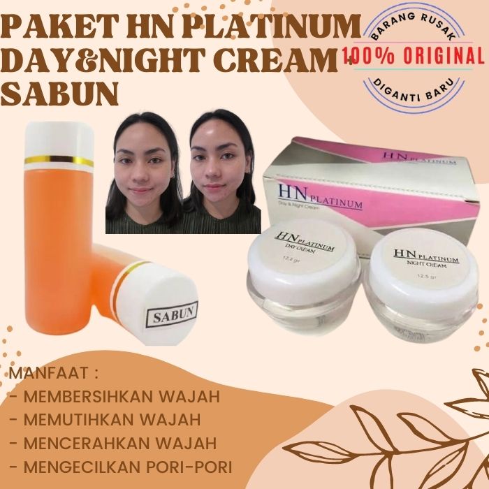 PAKET PERAWATAN KECANTIKAN WAJAH SKINCARE HN PLATINUM PELEMBAB CREAM/KRIM PEMUTIH SIANG MALAM DAN TO