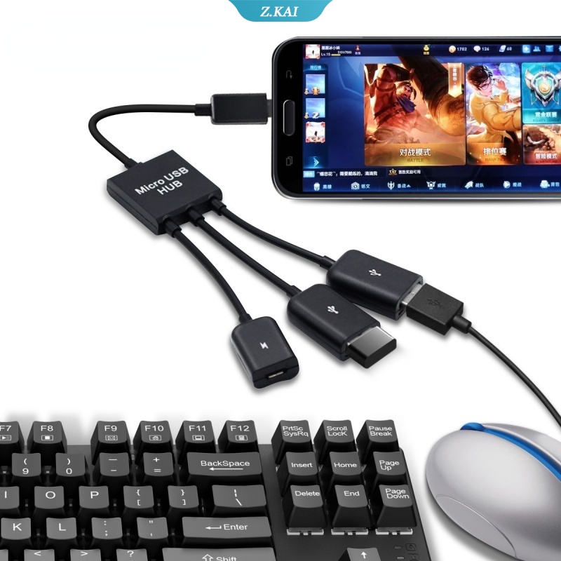 Adapter Converter Micro USB OTG HUB Power Line Mouse U Disk Dual Untuk Ponsel