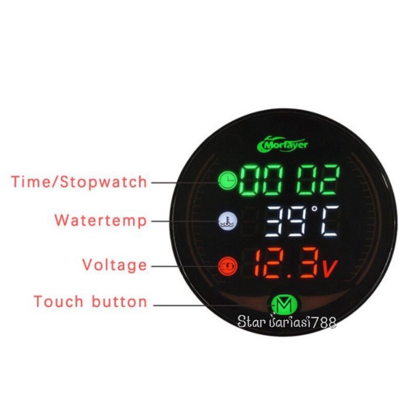 Voltmeter sepeda motor bulat 5in1 plus USB jam waktu pengatur suhu waterproof