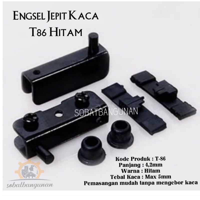 ENGSEL JEPIT KACA T-86 HITAM / ENGSEL LEMARI KACA T 86