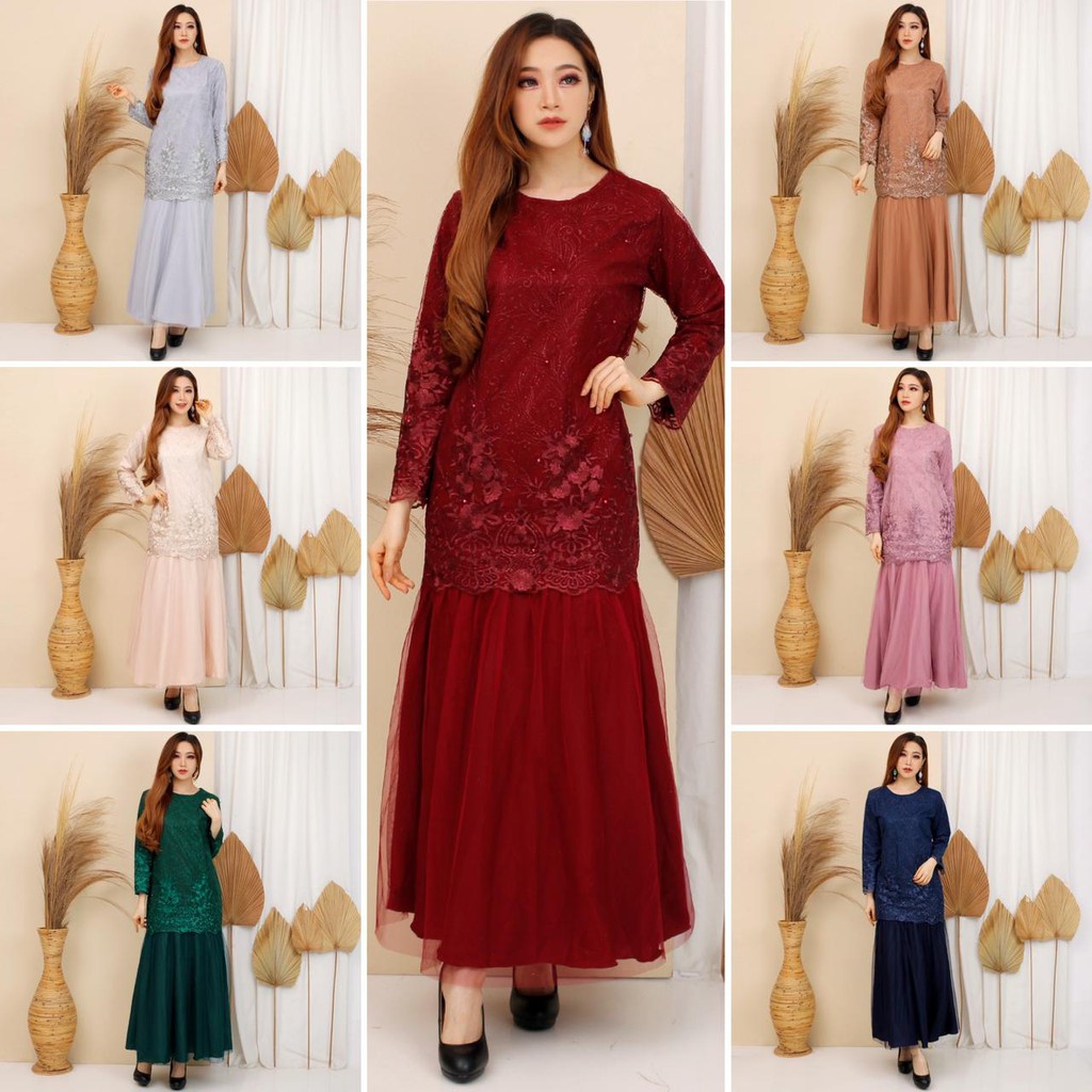 (ADA REALPICT) Gamis Prilly Tille Duyung Premium Maxi Dress Brukat Tulle Bordir Gliter Fashion Musli