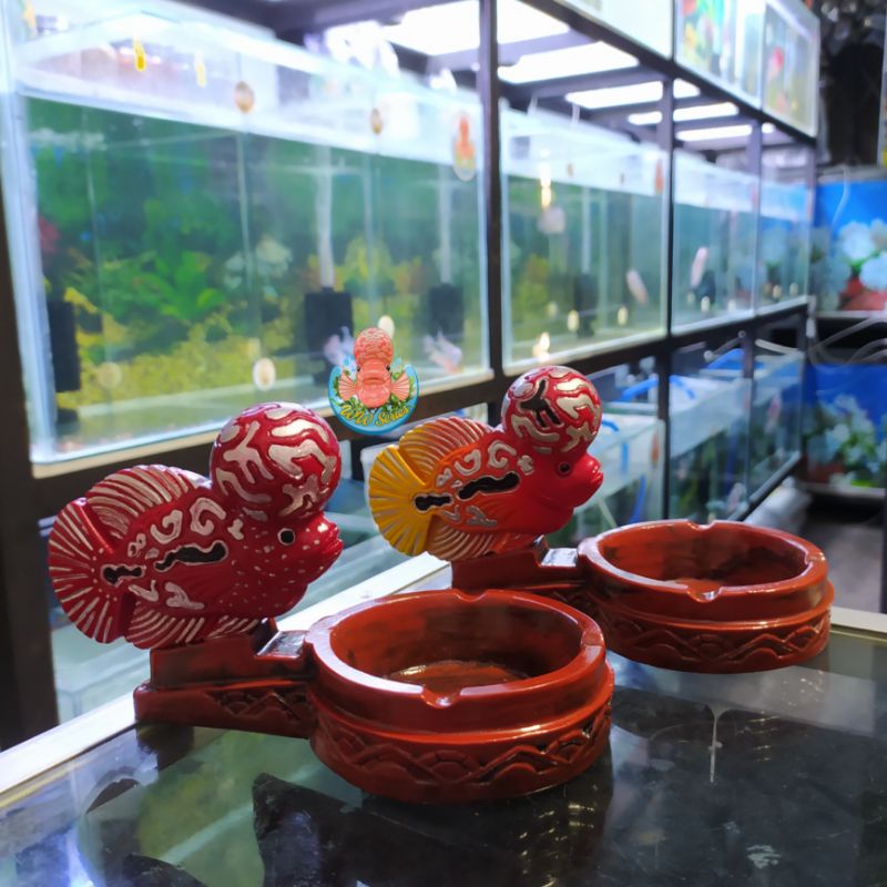 Asbak Louhan 18cm x 9cm x 10cm Bahan Fiber Glass - Dekorasi Ukiran Miniatur Ikan Hewan Patung Unik K