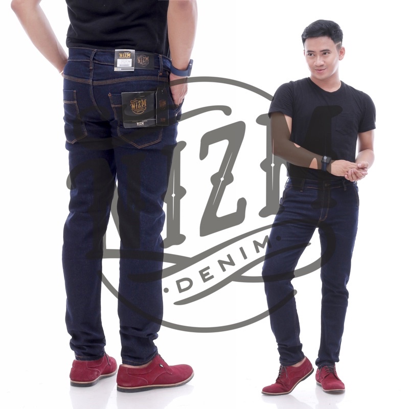 NIZMDENIM CELANA JEANS PRIA PANJANG SLIM FIT SKINY HITAM PENSIL REGULER JUMBO