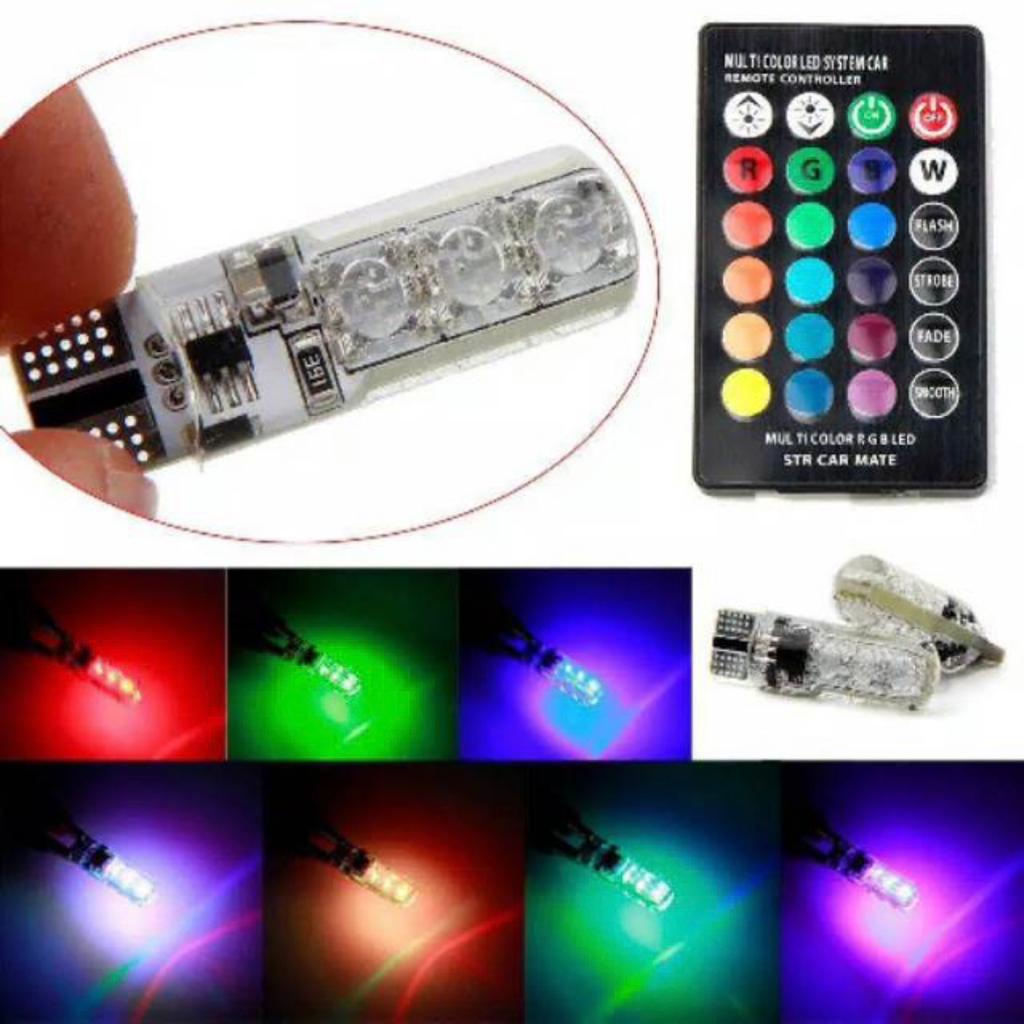 Lampu LED T10 Mobil Motor RGB 6 Titik Mata Jelly 5050 SMD 16 Warna + Remote Gel Sein Sen Rem Mundur