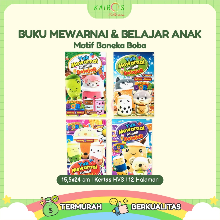 Buku Warna Belajar Anak Motif Boneka Boba Buku Edukasi Berhitung Membaca