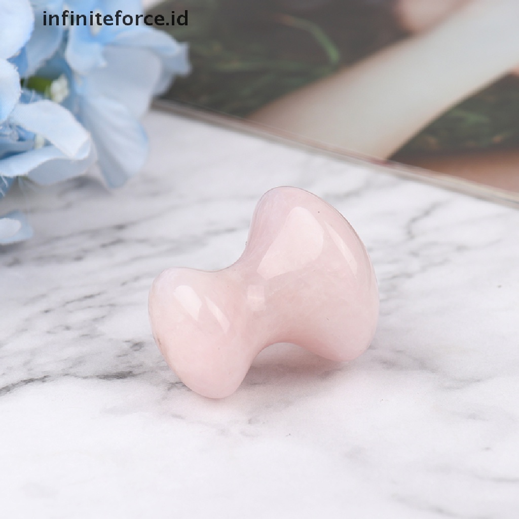 Infiniteforce.id Alat Pijat Guasha Quartz Rose Natural Bentuk Jamur Untuk Akupuntur Wajah / Kaki