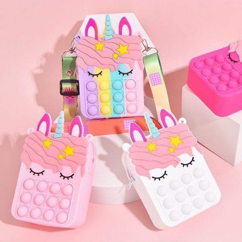 Tas Anak Unicorn Pop It Tas Selempang Anak Pop It Tas Silikon Anak