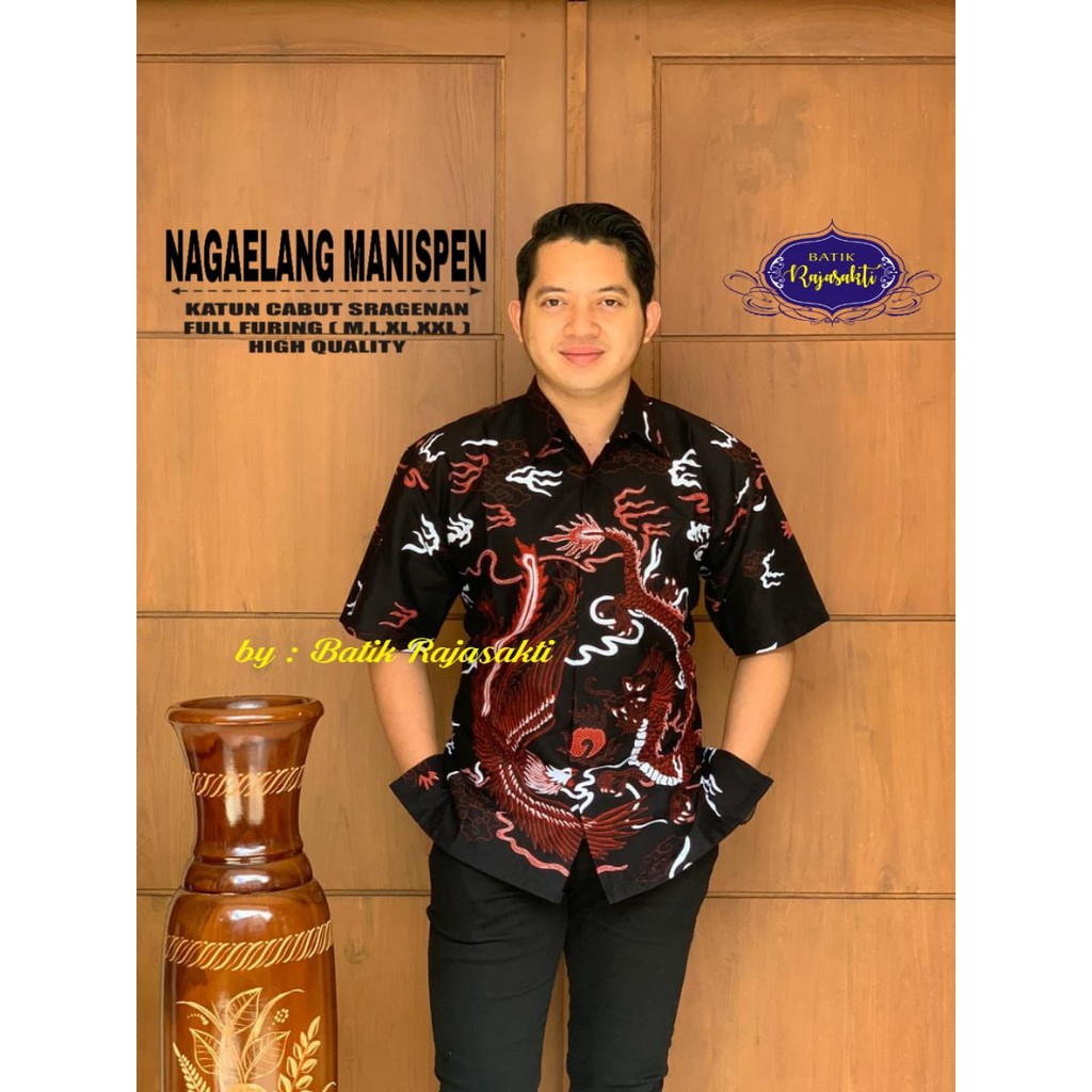 NAGA ELANG RAJASAKTI KEMEJA BATIK SOLO PRIA LENGAN PENDEK LAPIS FURING ATASAN BATIK PREMIUM MODERN KATUN HALUS BAHUWIRYA  BANAMITRA BANAMITRA PUTIH BANGSAWAN BAYU PUTRA BERLIAN BIRU BHARATAYUDA BIMASENA BIRENDRA BIRU INDAH BRAHMAKERTA BRAHMAKERTA MERAH