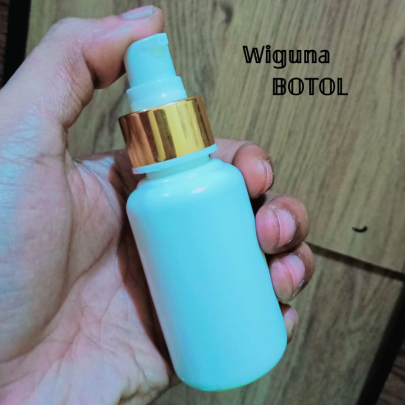 Botol Pump Treatment 70ml Putih / Botol Tubular 70ml Putih Tutup Pump Treatment Ring Almunium Gold Fullcap