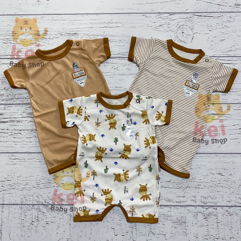 Nova Jumper Bayi Karakter Polos Coklat - Romper Pendek Bayi Nova 0-3 3-6 6-9 Bulan