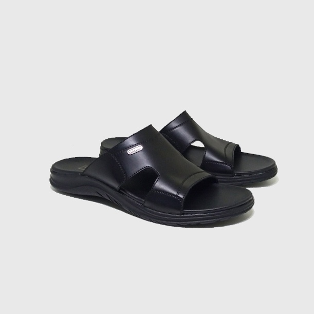 Sandal Selop Kulit Asli / Slide Hitam / Sendal casual Pria Bapak2