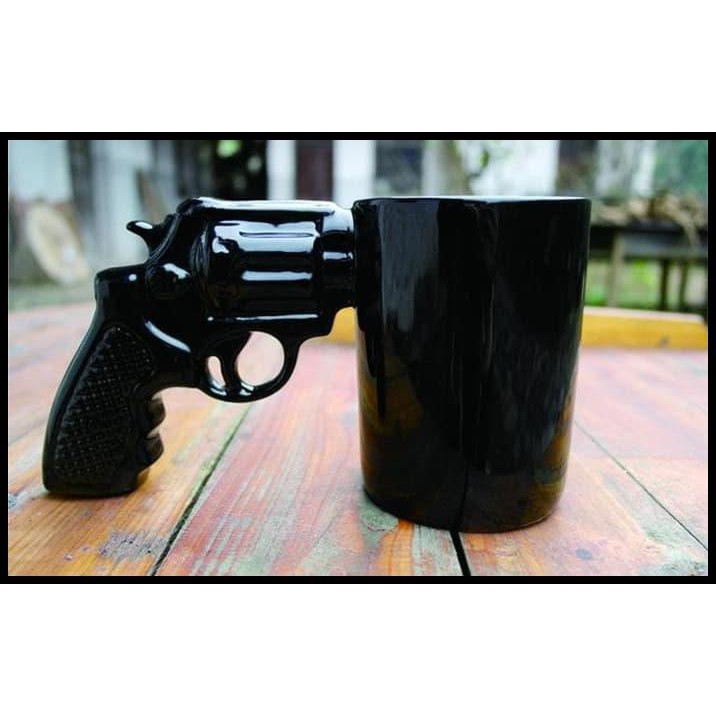 Mug Pistol Revolver Mug Hitam Keramik Polisi TNI Pistol