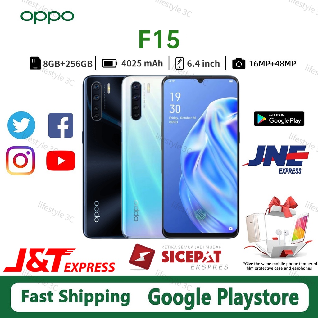 HP OPPO F15 RAM 8/256GB 4G LTE Smartphone 6.4 -Inch  16MP+Kamera 48MP Garansi 1 Tahun