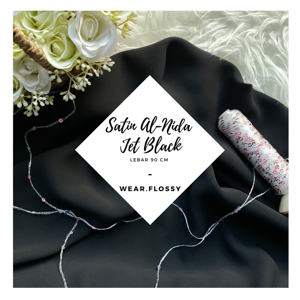 Kain Satin Nida/Satin Al-Nida (lebar 90 CM) - Jet Black
