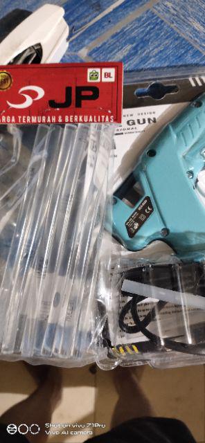 Paket Mollar Glue Gun 20 Watt Biru & 10 Pcs Refill Lilin Lem Tembak