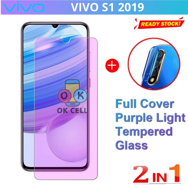 2in1- Tempered Glass TG Anti Blue Light Radiasi Vivo S1 2019 Screen Protector Full Layar Premium