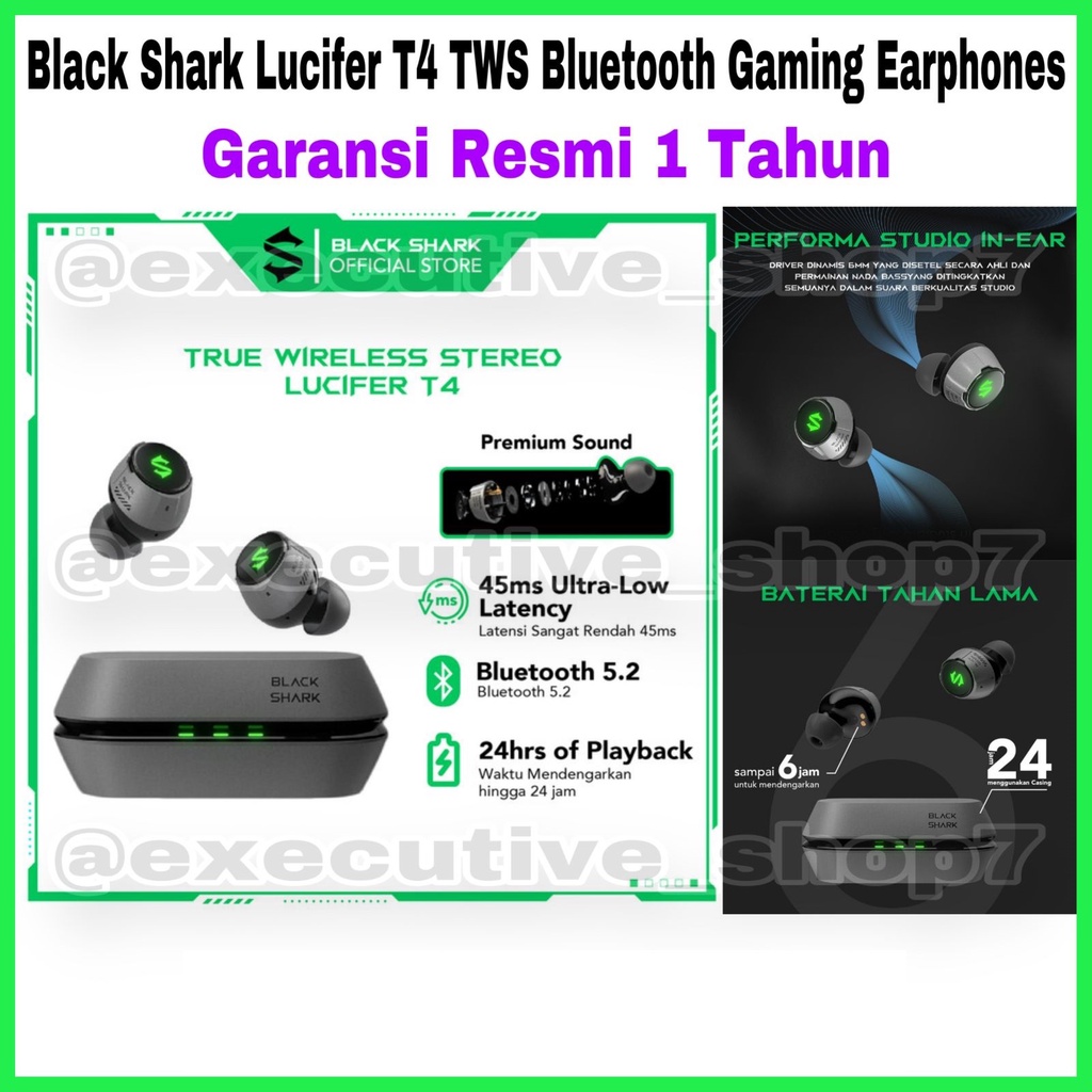 Black Shark Lucifer T4 TWS Bluetooth Gaming Earphones Garansi Resmi 1 Tahun