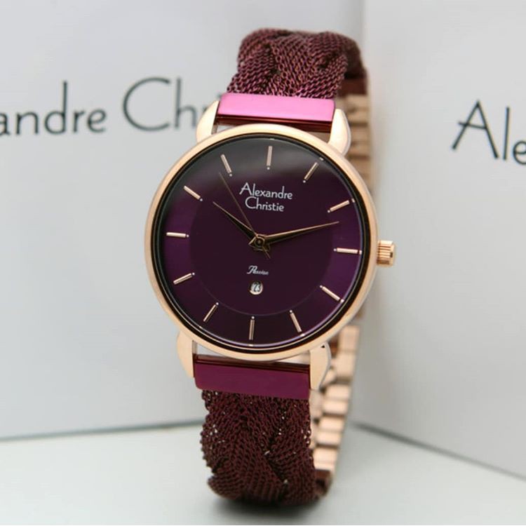Alexandre Christie AC2857 Original Jam Tangan Wanita Ungu Rose Gold