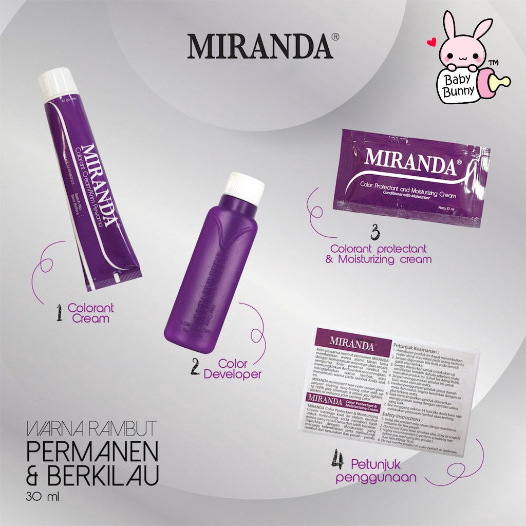 ❤ BELIA ❤  MIRANDA Premium Hair Color Cream 30mL + Peroxide 30mL | Semir Cat rambut | BABY BUNNY